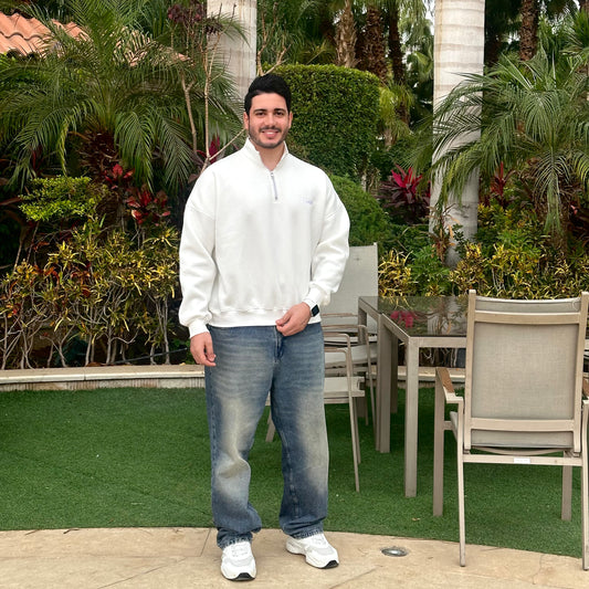 Unisex White Quarter-zip sweater