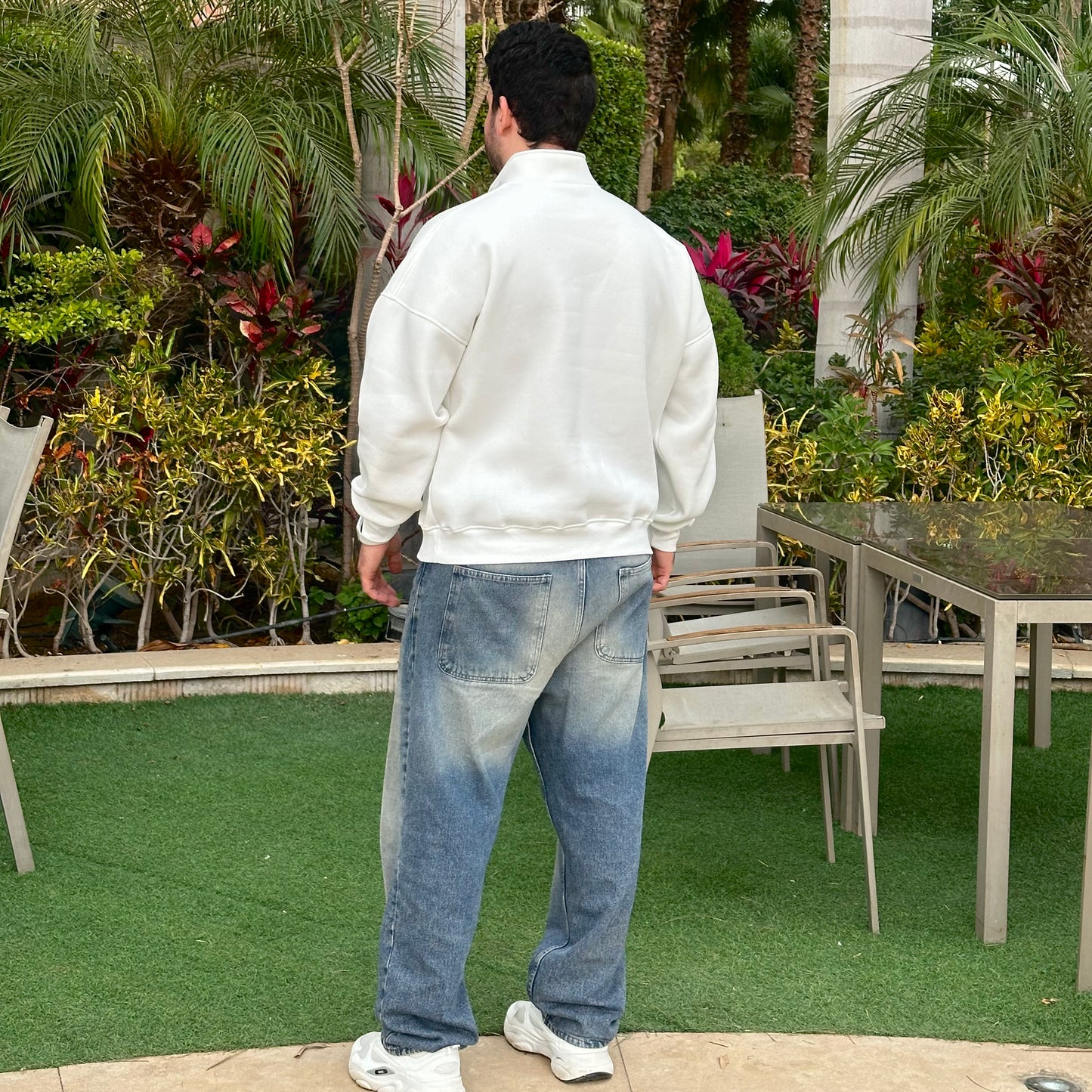 Unisex White Quarter-zip sweater