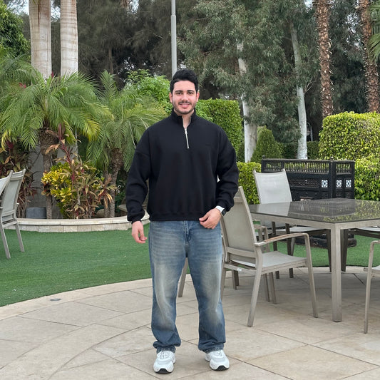 Unisex Black Quarter-zip sweater