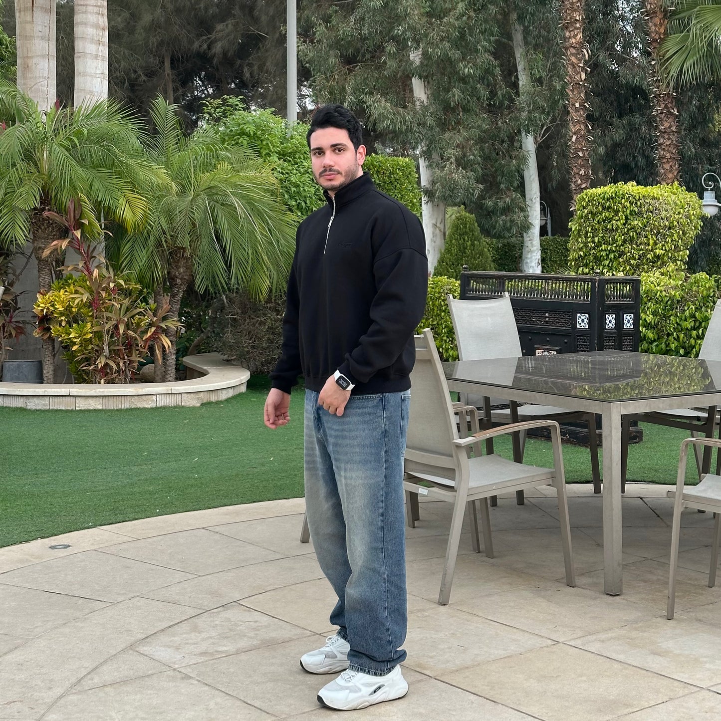 Unisex Black Quarter-zip sweater