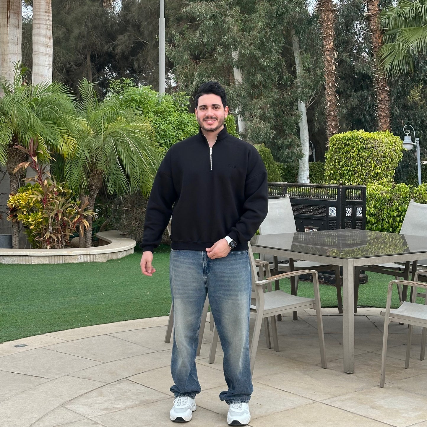 Unisex Black Quarter-zip sweater