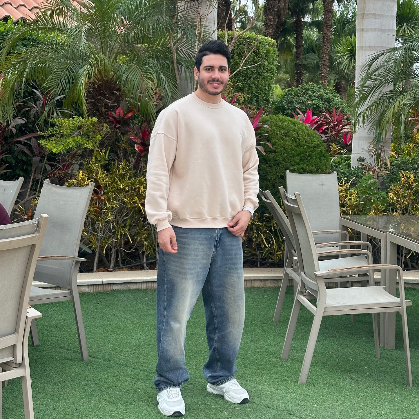 Unisex Beige Crew Neck Sweater