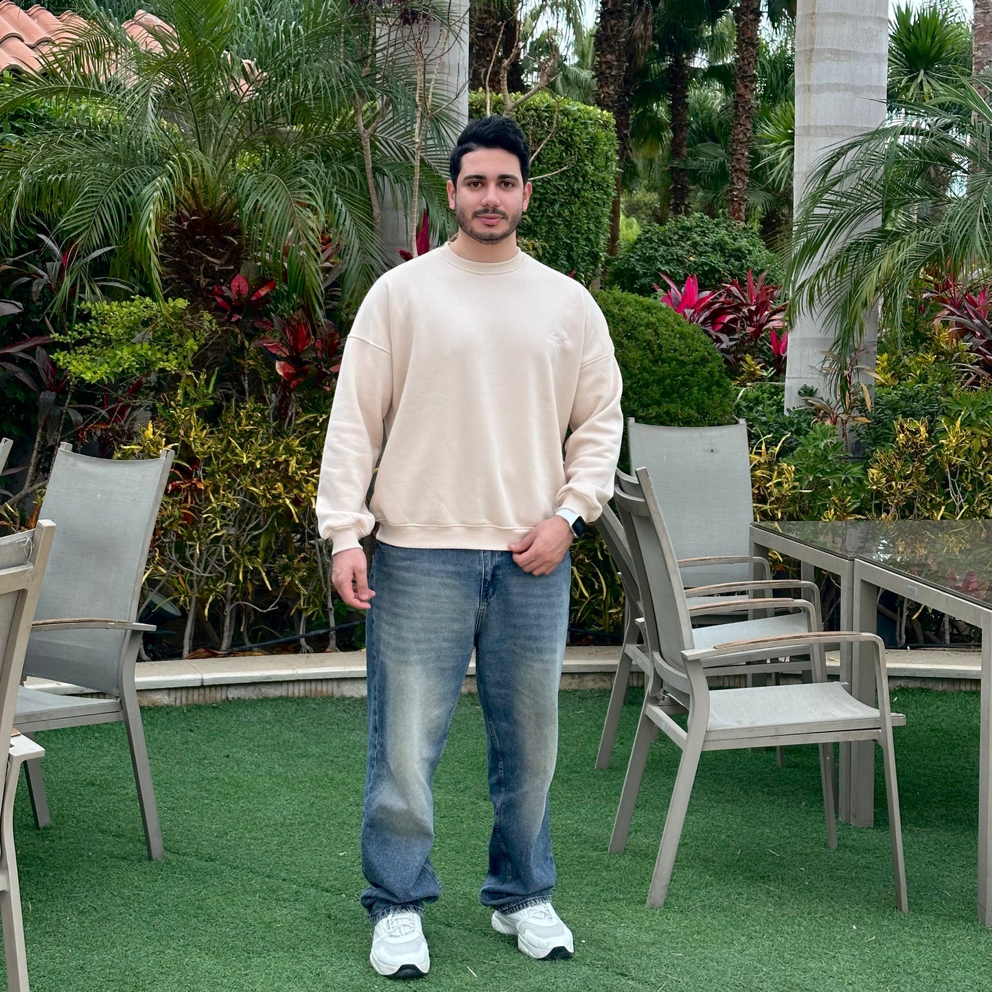 Unisex Beige Crew Neck Sweater