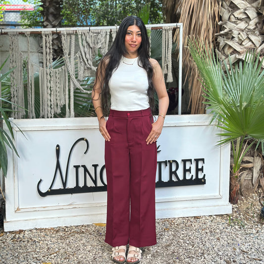 BURGUNDY FORMAL WIDE LEG
