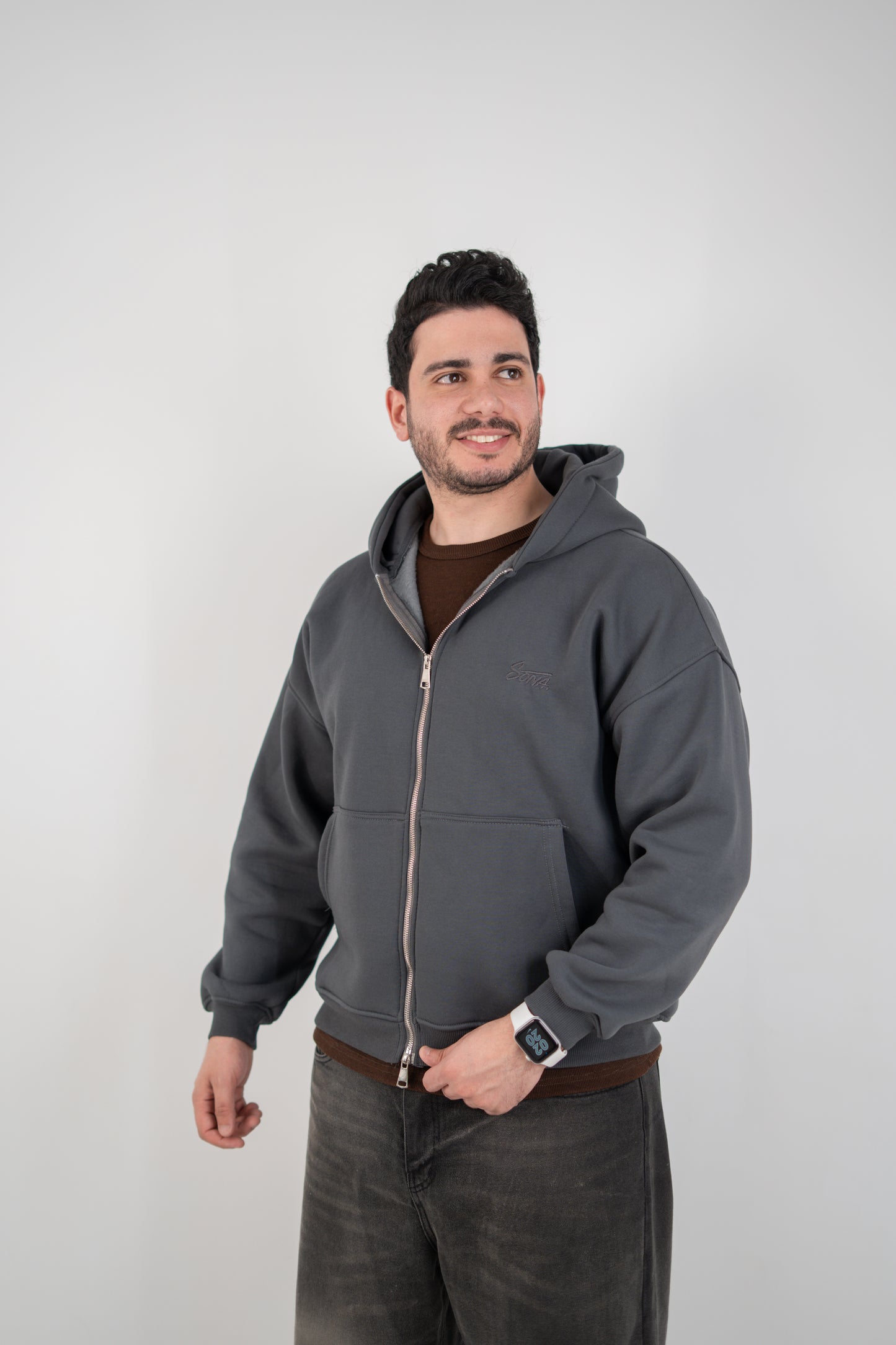 Unisex Gray Zip Hoodie