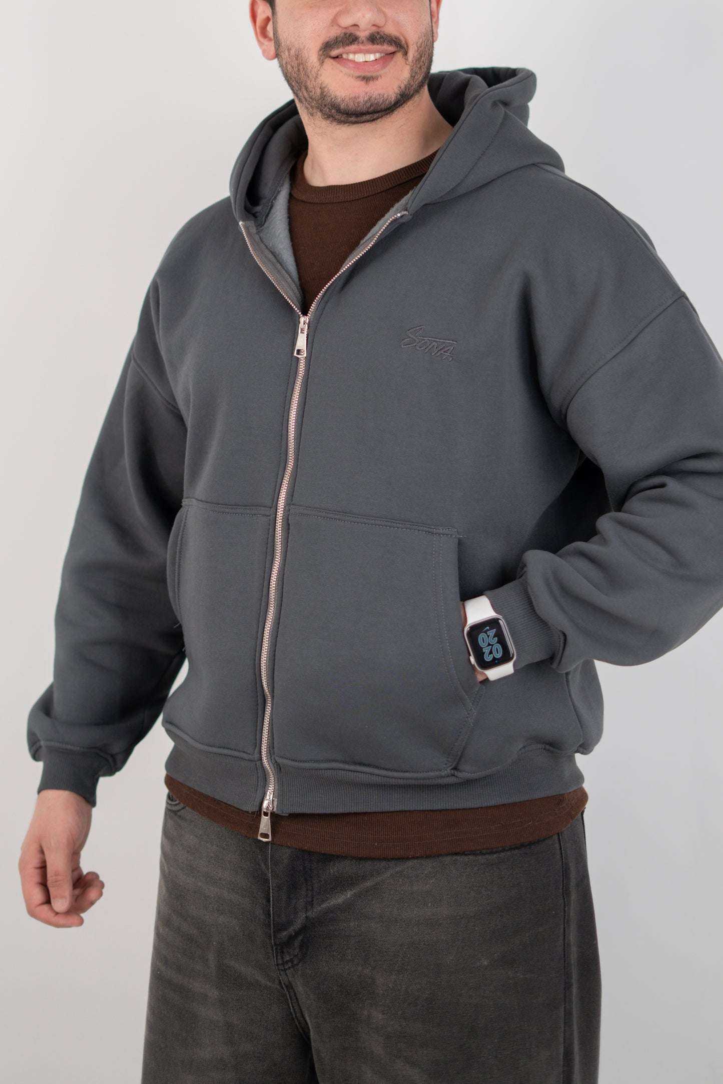 Unisex Gray Zip Hoodie