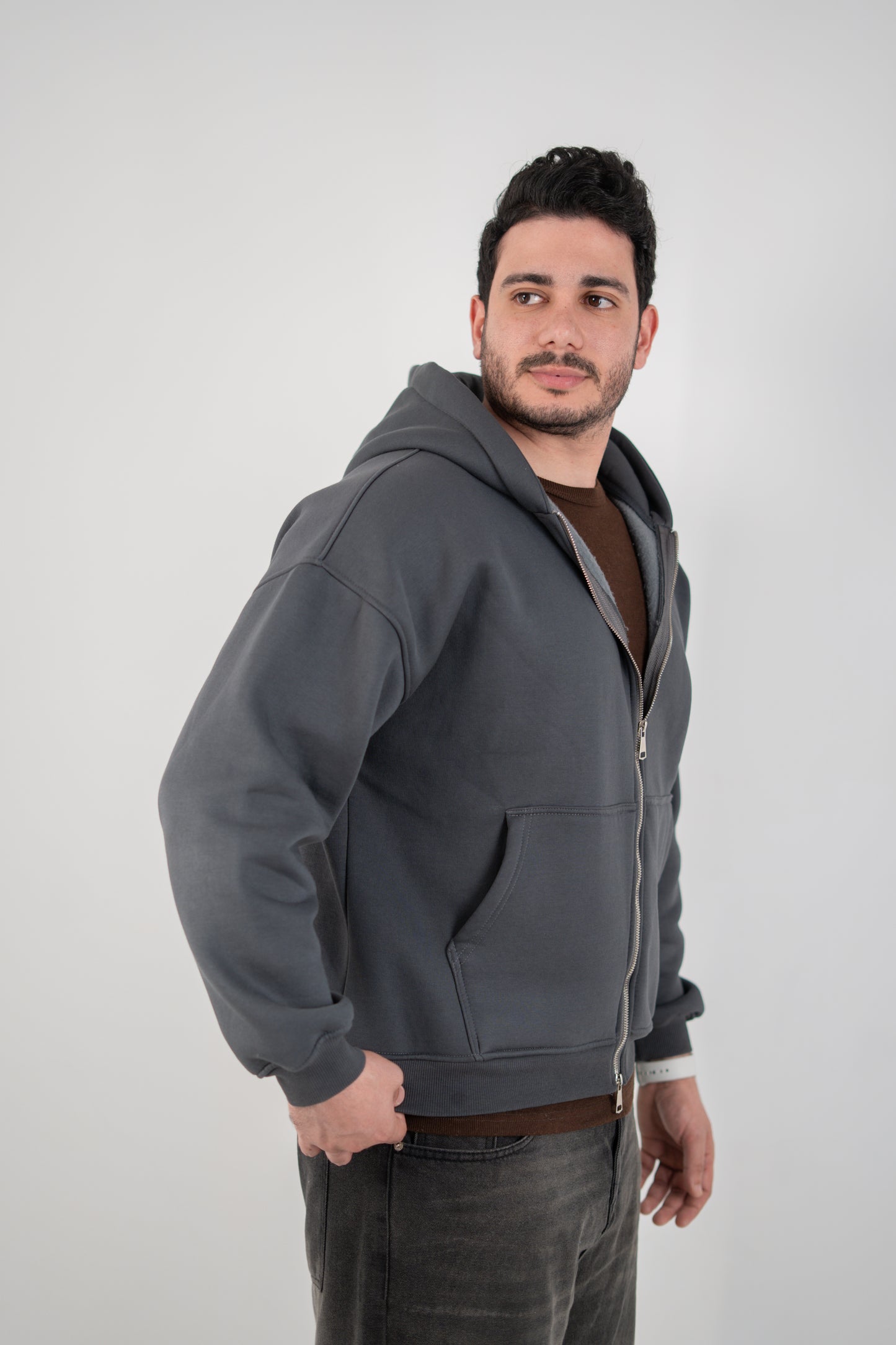 Unisex Gray Zip Hoodie